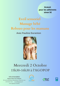 Bouge en Famille : éveil sensoriel, massage bébé et Rebozo pour les parents @ Agopop, Maison des habitants