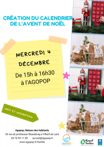 Bouge en Famille : création du calendrier de l'Avent et 1ère histoire de Noël @ Agopop, Maison des habitants