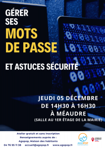 Atelier Numérique : mots de passe et sécurité sur internet @ Méaudre, salle au 1er étage de la mairie