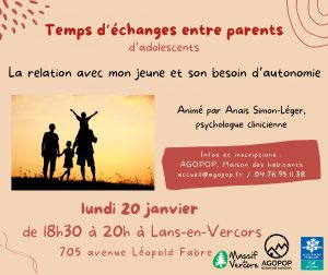 « La relation avec mon jeune » : Soirée d’échanges entre parents @ Lans en Vercors