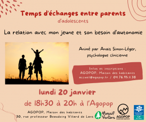 « La relation avec mon jeune » : Soirée d’échanges entre parents @ Agopop, Maison des habitants